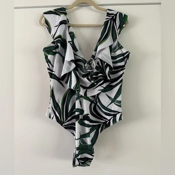 Tropical Leaf Print Kids One Piece Swimsuit - Picture 6 of 13
